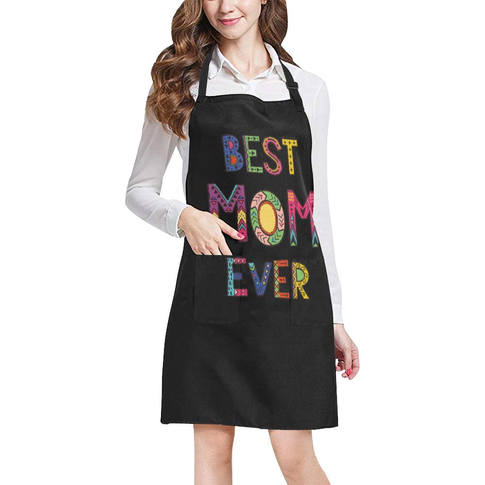 InterestPrint Funny Mother's Day Gift Apron Best Mom Ever Home Kitchen Apron for Mom Mommy