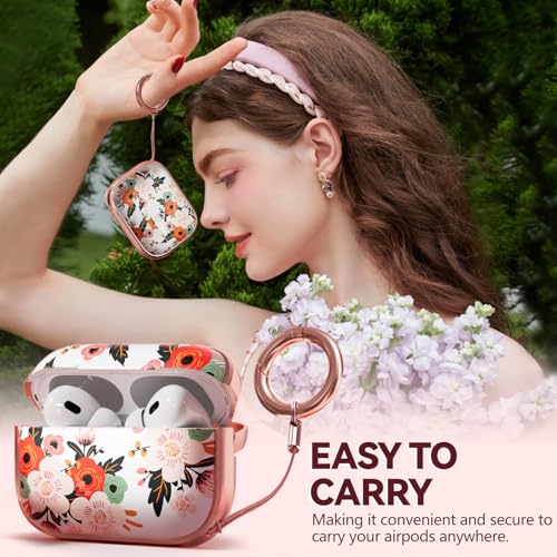 Image of Inesore for AirPods Pro 2nd /1st Case (2023-2019)-White Peony | with Safty Lock,Two-Piece Design,with Gold Keychain & Clean Pen,Support Wireless Charging,Cute Luxury Case for Women Girly