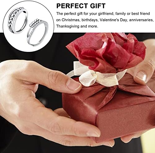 2PCS Silver Anxiety Ring - 925 Sterling Silver Adjustable Anxiety Ring for Women Men Peace Fidget Spinner Rings for Wedding Promise Birthday