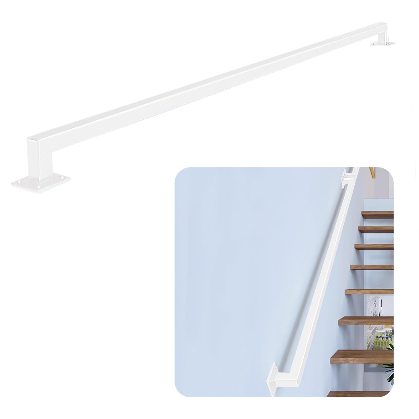 Attrex White Stair Handrail Black/White/Gold 60Cm 1M 150Cm 2M 300Cm Banister Rail Brackets Wrought Iron Grab Rail Safety Hand Rail Support Kit - Stairway Railing Outdoor Railing(,14Ft/420Cm)