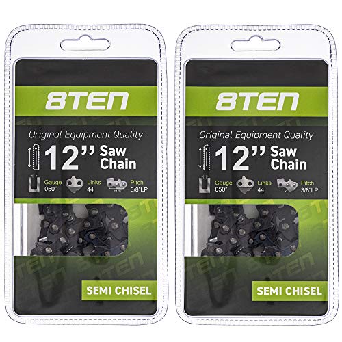 8TEN Chainsaw Chain for Stihl MS 180 170 010 012 McCulloch PM400 12 inch Bar .050 Gauge 3/8 Pitch 44 Drive Links 2 Pack