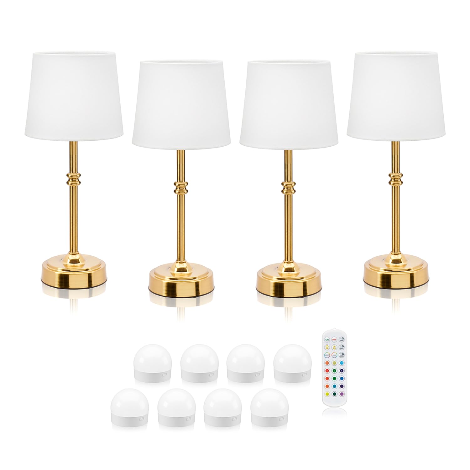 Auraglow Omniance Siena Rechargeable Wireless LED Table Lamp with Remote – Battery-Powered, Dimmable, Colour-Changing Cordless for Restaurants, Hotels & Homes (4 Lamps, 8 Light Sources, 1 Remote)