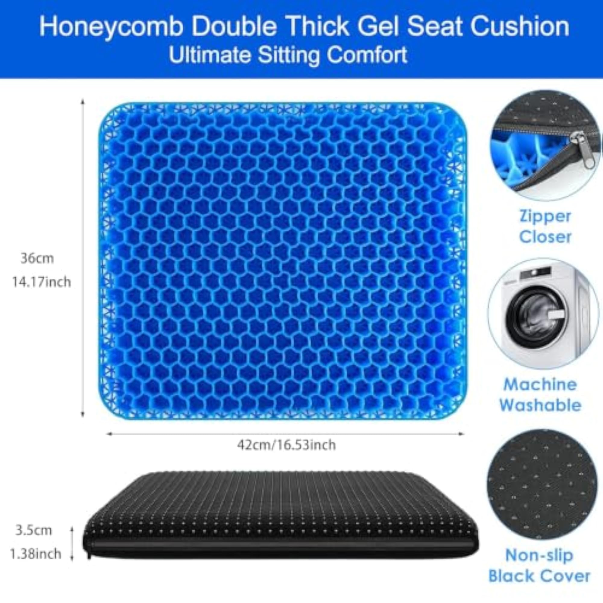 Double Thick Gel Seat Cushion, Comfortable Pressure Relief