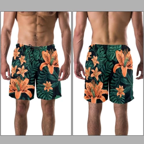 Men's Colorful Tropical Leaves Quick Dry Swim Trunks - Bathing Suits & Beach Shorts with Pockets3