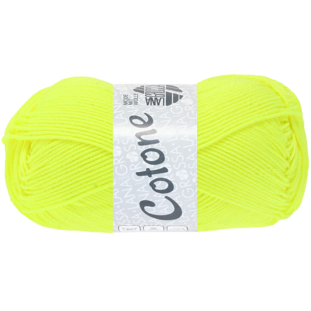 Fil à Tricoter LANA GROSSA Cotone Neon - 100% Coton, 50 G/125 M - Couleur Jaune Fluo - Pour Aiguilles 2,5-3,5 Mm - 6