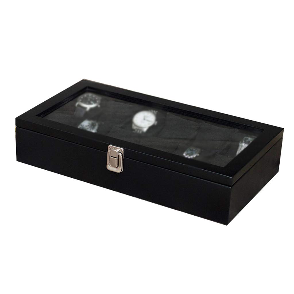 Caja de reloj de madera, caja de almacenamiento de exhibición de joyería de lujo, bandeja de pulsera, organizador de gemelos con cojines de almacenamiento extraíbles y hebilla de metal con cerradura