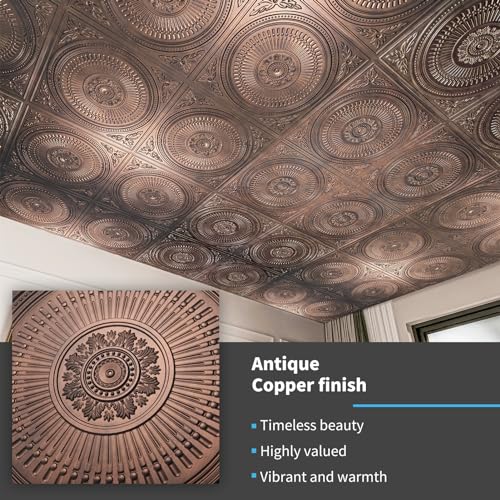 Image of Art3d 12-Pack 2 x 2 ft Drop Ceiling Tiles for Interior Decor, Antique Copper