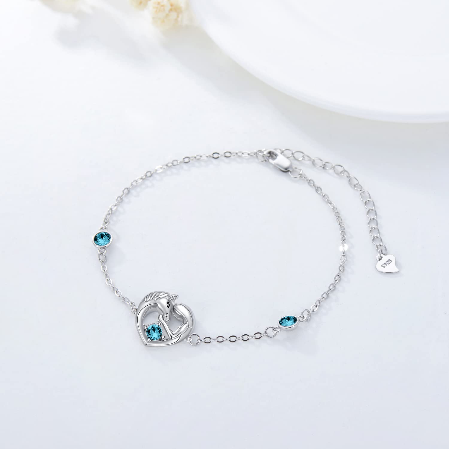 AOBOCO Sterling Silber Liebe Herz Pferde Armband, Pferde Geschenke für Mädchen Frauen Tochter