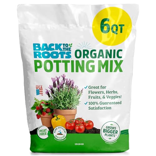 Back to The Roots 100% Organic Potting Mix (6 Quart) Premium Blend Made in The USA