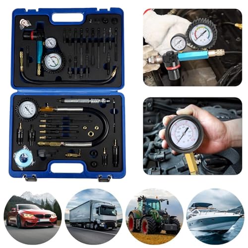 46-tlg Kompressionstester Druckverlust Tester Motoren Prüfer kompatibel mit Diesel- und Benzinmotoren