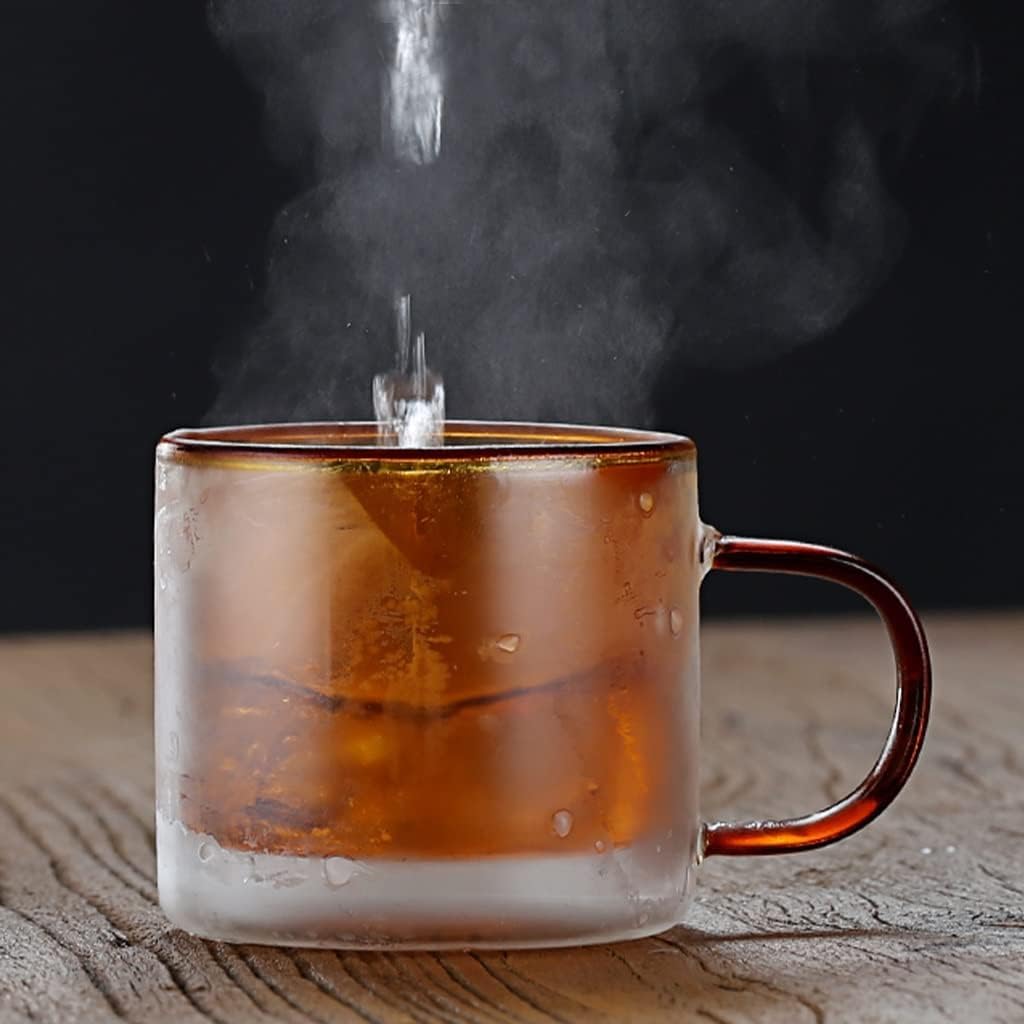 Doppelwandiges Kaffeetassen-Set Aus Glas Mit Griff, Wiederverwendbare Isolierte Kaffeetasse, Farbige Becher, Weingläser, Glasgeschirr, Trinkgläser, Teetasse, 250ml/9oz, Amber