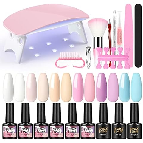 PEACECOLOR Gel Nail Polish Set Base, Glossy and Matte Top Coat 6 Colours 12 Effect Manicure Tools for Nail Art Starter and Lover Cover
