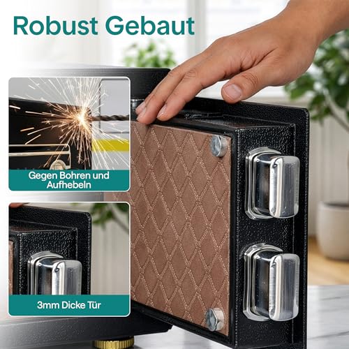 SereneLife 18L Tresor, Safe Für Zuhause Feuerfest & Wasserdicht, Digitaler Heimtresor mit Zugriff per Fingerabdruck, Möbeltresor mit Code & Schlüsseln, Safe Box für Wertsachen, Bargeld, Schmuck, Gold