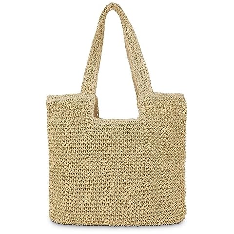 COZYOFFI Straw Beach Tote Bag: Large Summer Boho Woven Bags - Rattan Handmade Shoulder Handbags for Women(Beige) Cover