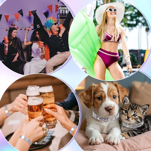 Image of Henoyso 300 Pcs Silver Plastic Wristbands for Events Vinyl Waterproof Pool Wristbands Neon Color Plastic Bracelet for Party Events Arm Band Identification for Concerts Carnivals