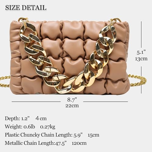 Chunky Gold Chain Quilted Vegan Leather Crossbody Purse, Plastic Metal Chain Puffer Clutch Bag, PU Leather Handbag4