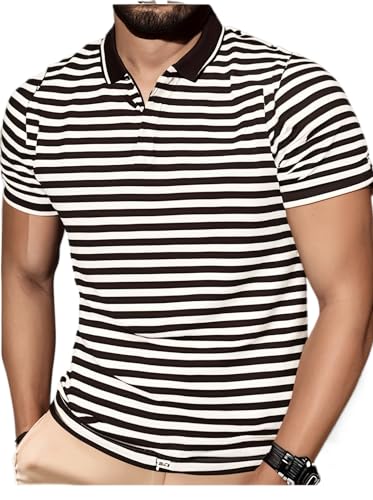Image of Mack Jonney Men's Striped Cotton Rich Polo T Shirt | Collar Tshirts | Half Sleeves | Stripe-Regular Fit-MACK640682