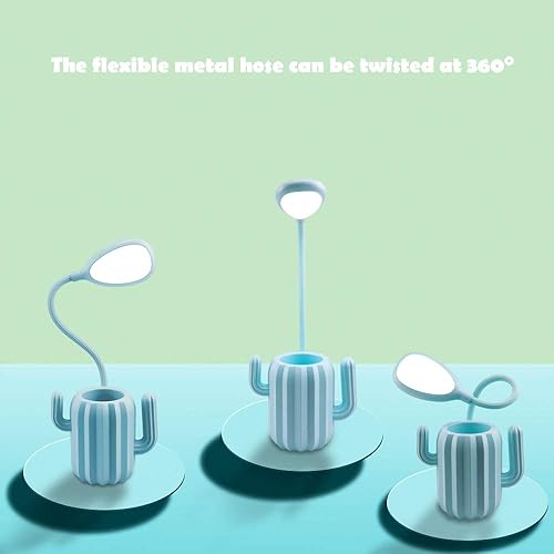 Miniatura 4 de Luz LED de escritorio de cactus, lámpara de protección ocular regulable + soporte para bolígrafo para lectura de estudio de oficina (azul)