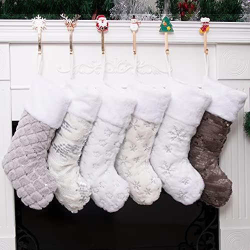 JEKOSEN Christmas Stockings Set of 6 20.5” Large Xmas Stocking Velvet Luxury Classic Hanging Ornament Decorations for Family Holiday Season Decor