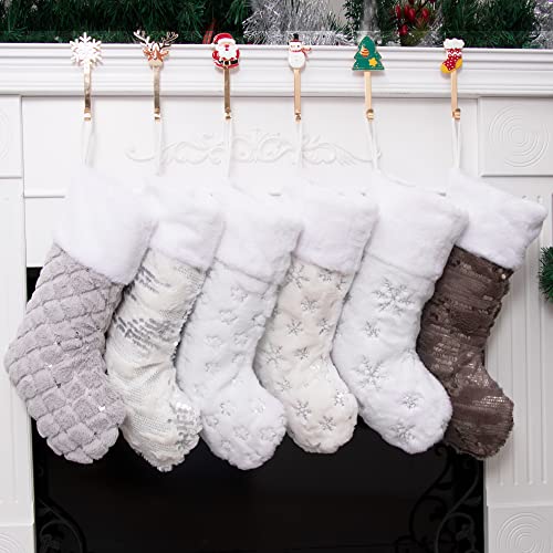 Jekosen Christmas Stockings Set Of 6 20.5” Large Xmas Stocking Velvet Luxury Classic Hanging Ornament Decorations For Family Holiday Season Decor #TOP30