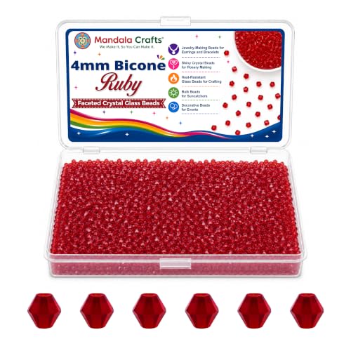 Mandala Crafts Ruby 4mm Bicone Glass Crystal Beads for Crafts Jewelry