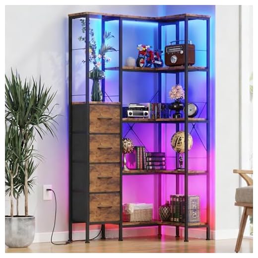 AFLUI 5-Tier Corner Bookshelf with LED Lights
