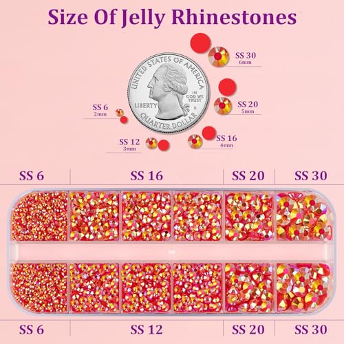 Image of Resin Jelly Rhinestones for Crafting with B7000 Jewelry Glue, 1 Box Red AB Flatback Crystal with 3Pcs 10ml Glue, Bedazzling Non Hotfix Gems for DIY Tumblers Clothing Shoes Manicure