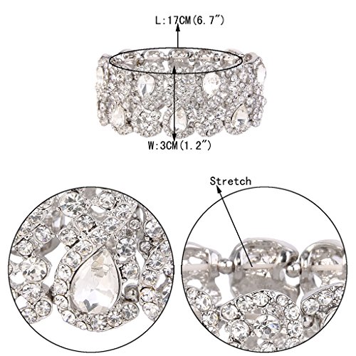 Ever Faith N08234-1 Women'S Austrian Crystal Teardrop 8-Shaped Knot Elastic Stretch Bracelet Clear Silver-Tone thumb #5