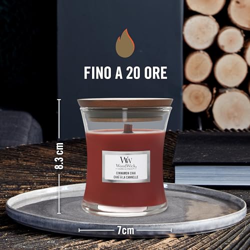 WoodWick Candela profumata Hourglass media con stoppino crepitante | Cannella Chai | Durata della fragranza: fino a 20 ore - Immagine 2