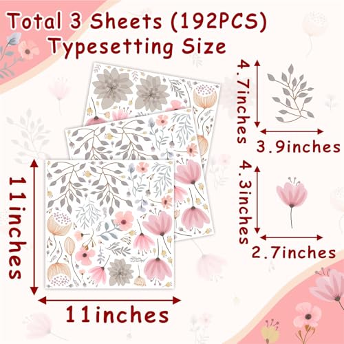 Vinilos decorativos flores boho 192 piezas 11x11 pulgadas miniatura 2