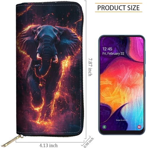 Image of RFID Blocking Leather Wallet for Women - Large Capacity Zip Around Clutch with 8 Card Slots,8 Cash Pockets & Coin Zipper,Elephant