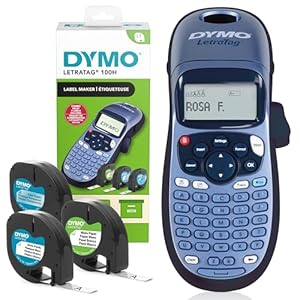 Dymo LetraTag LT-100H Label Maker Starter Kit | Handheld Label Printer Machine | with PlasticPaper & Clear Label Tape | Ideal for Office or Home