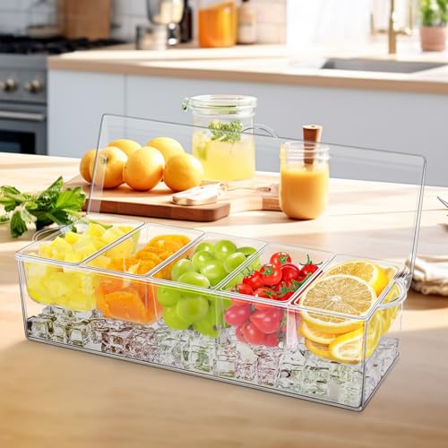 FODIENS 5 Compartment Condiment Server with Lid, Ice Chilled Condiment Tray by FODIENS - Used condition - Image 7
