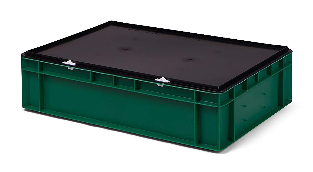 1a-TopStore Zestaw pudełek do układania w stos z pokrywą na zawiasach, w kolorze czarnym, różne rozmiary i kolory, 600 x 400 mm, 400 x 300 mm, 300 x 200 mm, 200 x 150 mm, Made in Germany (zielony, 600