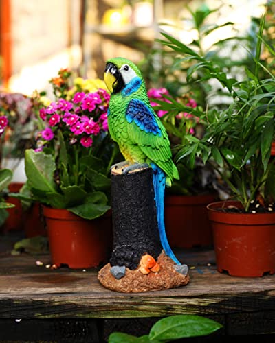 Blltllw Parrot Standing On Tree Stump Garden Bird Sculpture Lifelike Tropical Bird Statue For Outdoor Garden Decor,Patio Lawn Yard Decor Outdoor Statue Parrot Lover's Gift 11Inch (Macaw) #TOP2