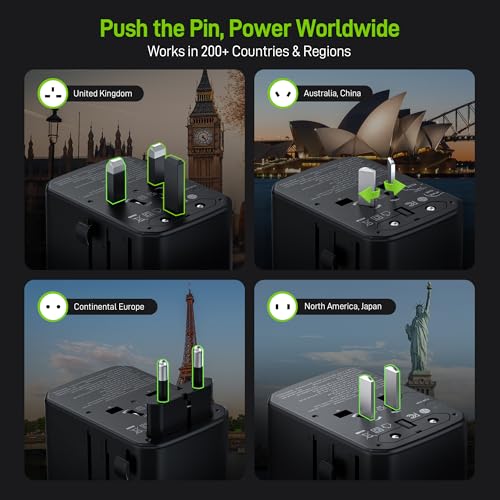 Image of Epicka Pulse Duo 65W Universal Travel Adapter, International Power Adapter with PD & QC 3.0 Fast Charging for 2 Devices Simultaneously, European Travel Plug Adapter, Travel Essentials (Black)