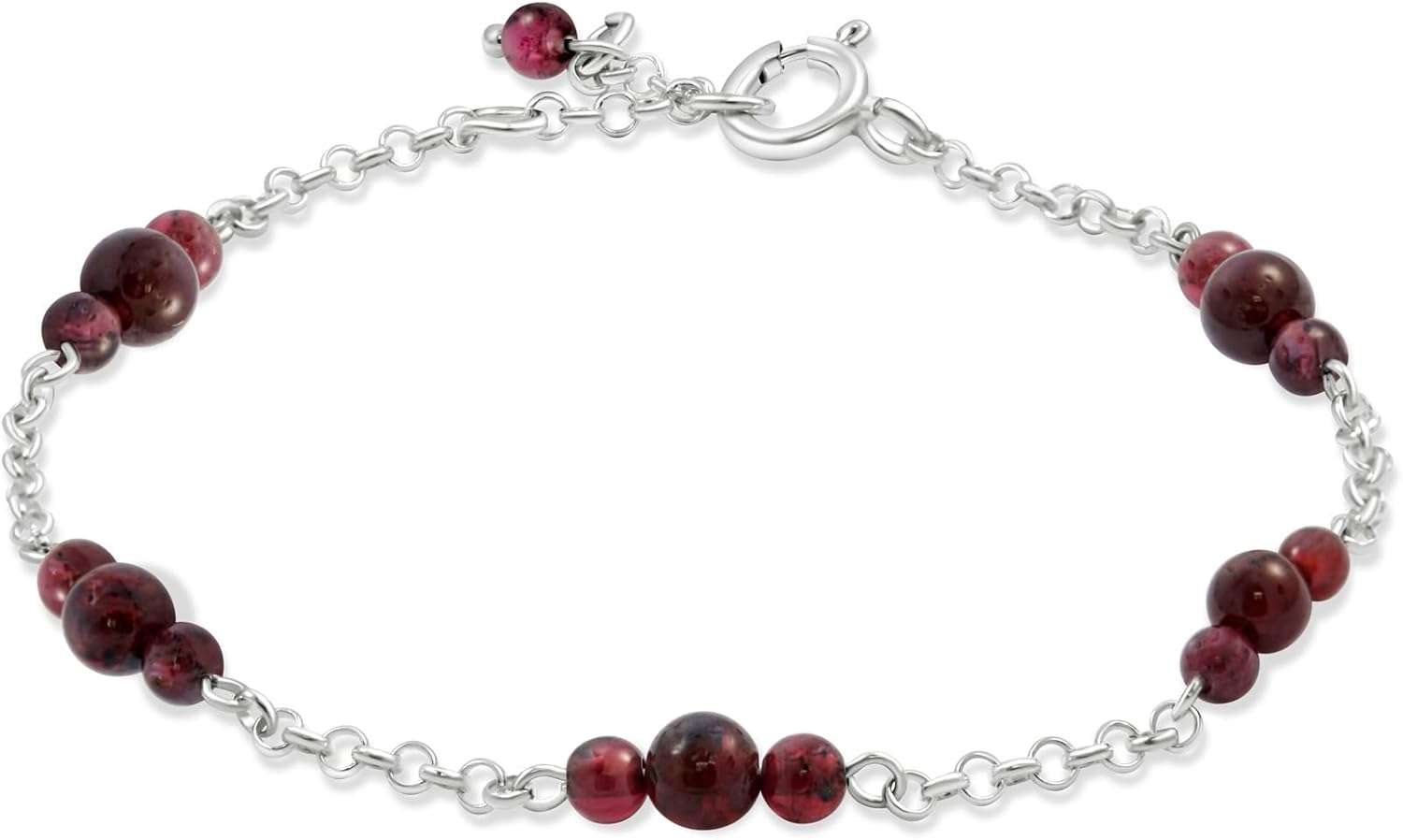 ADITA GOLD 925 Sterling Silver Garnet Bracelet - Adjustable 16-18cm Chain, 4mm Round Beads - Garnet Womens Bracelets - January Birthstone - Perfect Anniversary and Valentines Day Gift