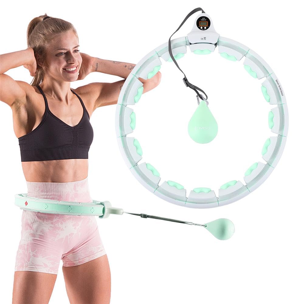 HMS HHW06 obręcz hula hop biały/miętowy | regulowany pierścień fitness z obciążnikiem i licznikiem LCD | punkty masażu 360° i piłka grawitacyjna | regulowany obwód 76-111,5 cm | efektywny trening