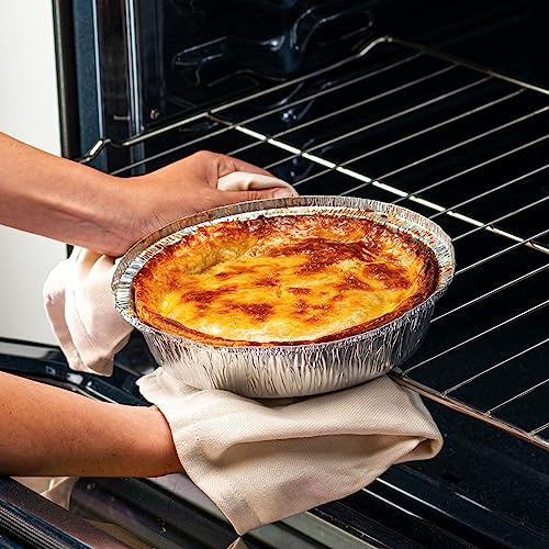 image for GUSTO [50 Count 9 Inch Disposable Round Aluminum Foil Pans with Clear 