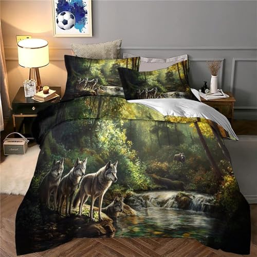 Housse de couette 220x240 cerf effet 3D parure de lit microfibre