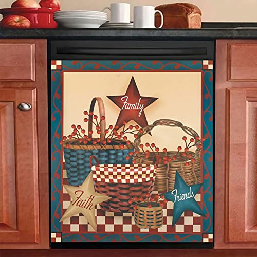 Homa Star Magnetic Dishwasher Cover Panel, Prin Barn Fridge Sticker With Magnet, Patriotic Wreath Refrigerator Magnets Decorative Fruit Basket For Kitchen 23 Inch W X 26 Inch H #TOP2