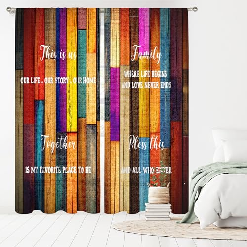Rustic Colorful Quotes Long Curtains 52W x 84H Inch Farmhouse 2 Panels