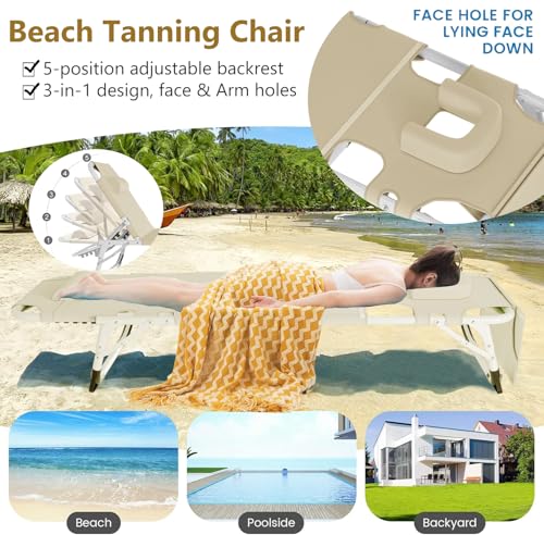 ABORON 4 in 1 Patio Lounge Chair, Sun Tanning Lounger, Folding Heavy Duty Chaise Chair with 500LB Load Capacity, Adjustable Portable Chair for Home, Garden, Beach, Office, Camping & Sunbathing