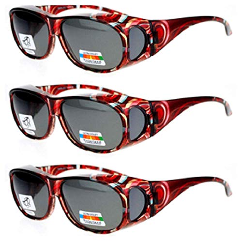3 Pair Polarized Sunglasses Fit Over Glasses Oval Rectangular Sunglasses (Deep Red)2