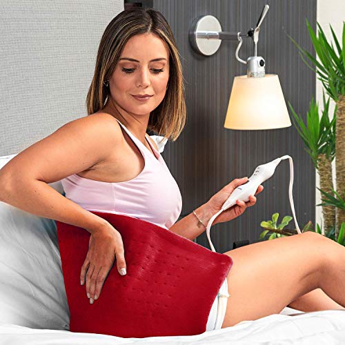Cure Choice Large Electric Heating Pad for Back Pain Relief + Storage Pouch, Ultra Soft 12"x24" Heating pad for Muscle Cramps - Heated Pad with Adjustable Temperature Settings (Maroon)