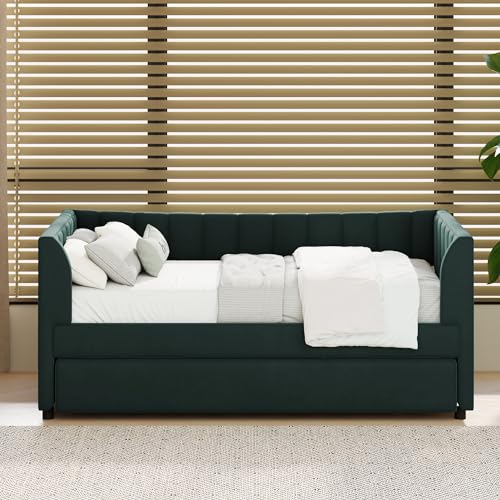Velvet Upholstered Twin Daybed with Trundle