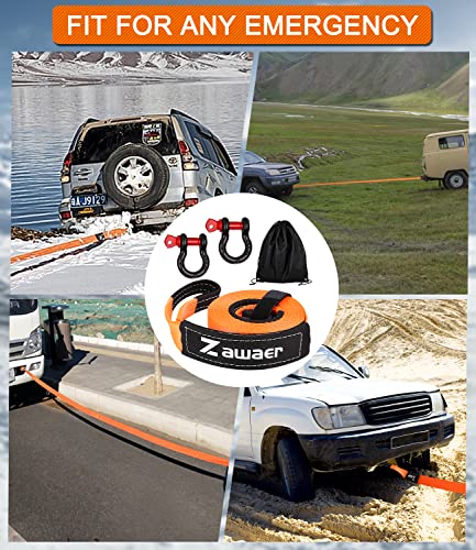 Zawaer Abschleppseil Auto, 10T Abschleppgurt, mit Hohe Festigkeit’ Schäkel Einer Bruchfestigkeit von 26,455 LBS, 5M x 5cm KFZ Notfall-Abschleppseil mit Aufbewahrungstasche, Verbessert, Sicherer
