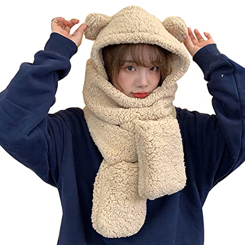 3 in 1 Winter Hats Gloves Scarf Sets Cartoon Bear Ear Shape Warm Hat Gloves Pocket Earflap Hat Long Scarf for Girls