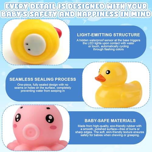 Leuchtendes badespielzeug,8 Stück Badespielzeug,Tier Badewannenspielzeug mit Licht,LED Badewannen Spielzeug,Leuchtende badetiere,Leuchtet Wasserspielzeug Bath Toys,Leuchtet Sensorik Wasserspielzeug