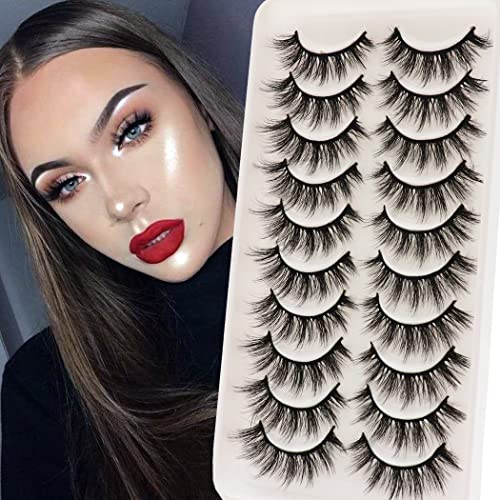 Veleasha Lashes Fluffy Wispy Faux Mink Eyelashes Criss-cross Falsche Wimpern 10 Paar Pack Fake Eyelashes für Frauen (6D01)